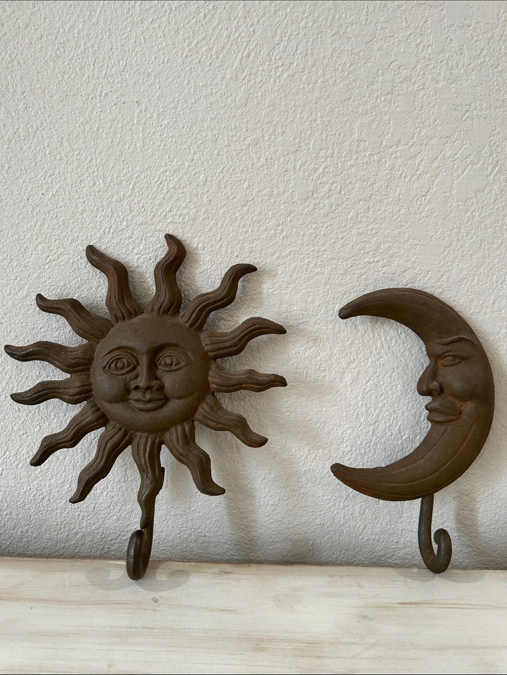 Cast Iron- Celestial Sun and Moon Pair - Wall Hooks